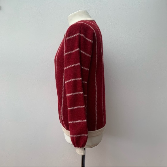 Vintage Welsh Knit Ann Luffman Ladies Wool Cardigan Red Vertical Stripe Wood - Picture 4 of 8